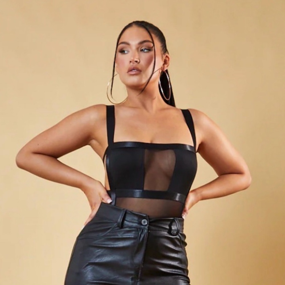 Mesh Panel Backless Bodysuit